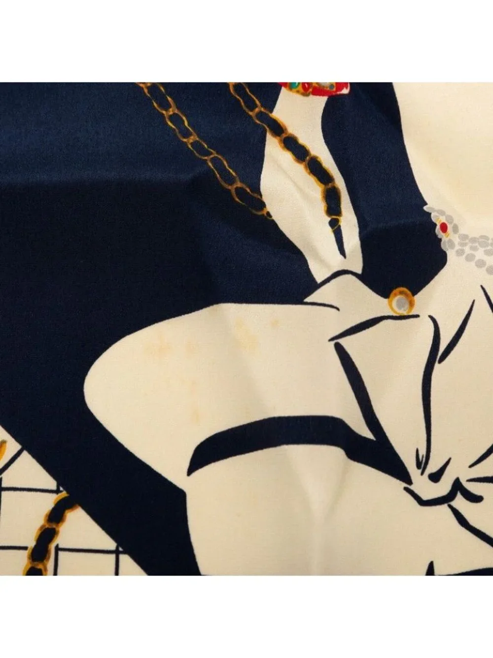 Chanel CC Logo Mademoiselle Quilted Pattern Scarf Large Navy Multicolor Silk